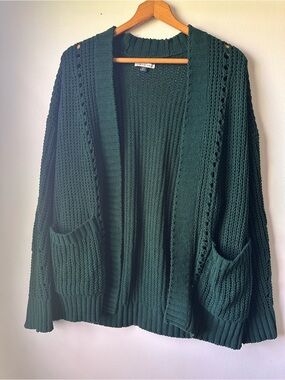 American Eagle Outfitters Dark Green Open-Front Knit Cardigan
